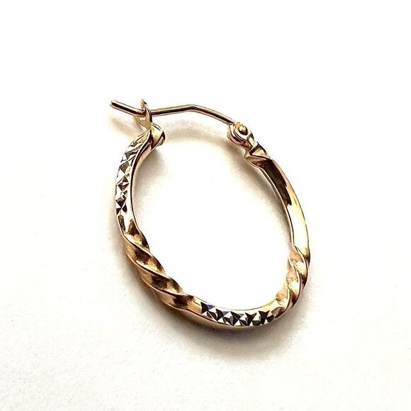 14k Yellow Gold two tone DC Hoop Earrings | 20 mm | Real Gold Huggies Earrings - Picture 7 of 7